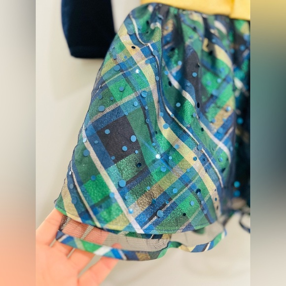 Bonnie Jean Girls Size 10 BLUE GREEN GOLD BOW" Christmas Hipster Dress - Picture 4 of 9